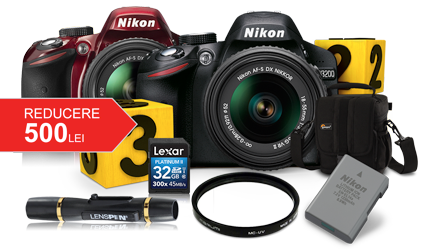 NIKON D3200 KIT 18-55 VR II + ACUMULATOR + GEANTA  + CARD 32GB + FILTRU + LENSPEN